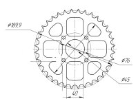 Звезда ведомая 36 зубьев ("KOiRA TR" ), шаг 15.875 (ИЖ)  Звезда ведомая 36 зубьев ("KOiRA TR" ), шаг 15.875 (ИЖ)