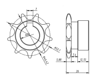 Звезда ведущая 9 зубьев ("KOiRA Т" без реверса / KOiRA Богатырь без реверса), шаг 15.875 (ИЖ)